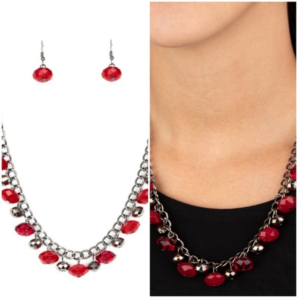 RUNAWAY REBEL RED NECKLACE/EARRING SET